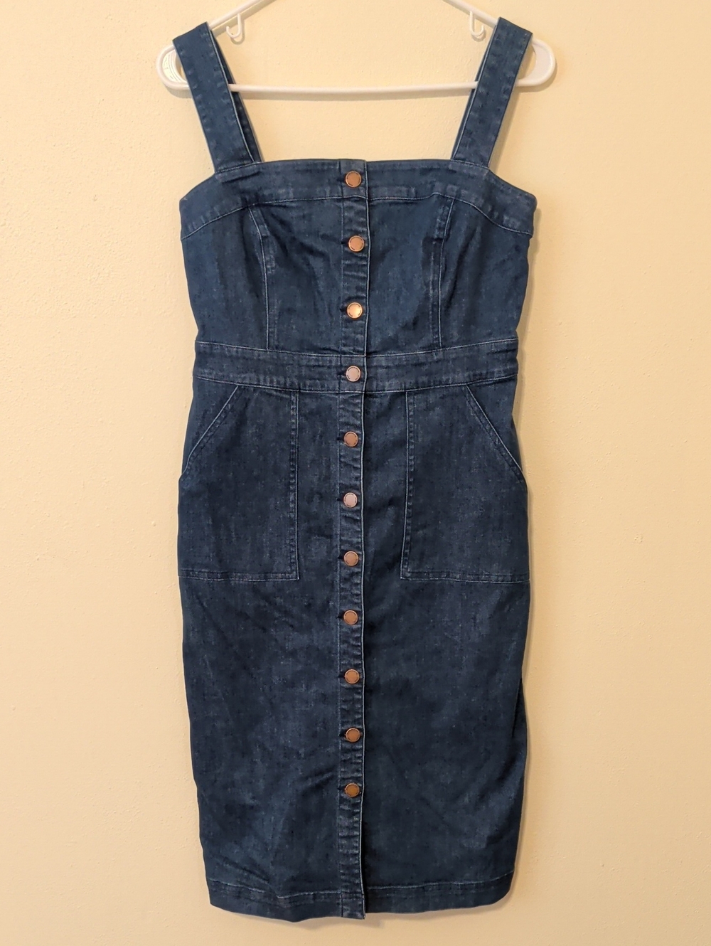 Boden Dark Blue Denim Button-Front Overall Dress